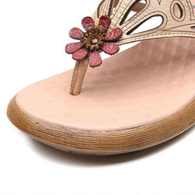 Women Summer Casual Leather Shoes Beige Portable Slippers - Babakud