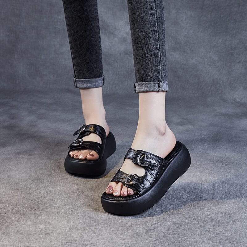 Women Summer Casual Leather Slides Shoes