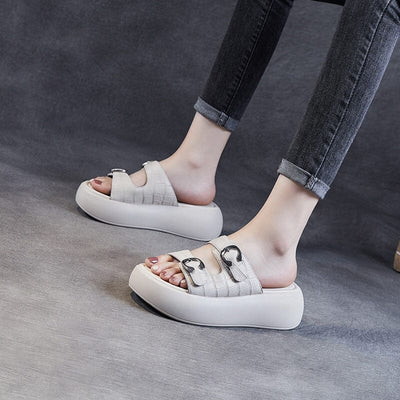 Women Summer Casual Leather Slides Shoes Jun 2023 New Arrival 
