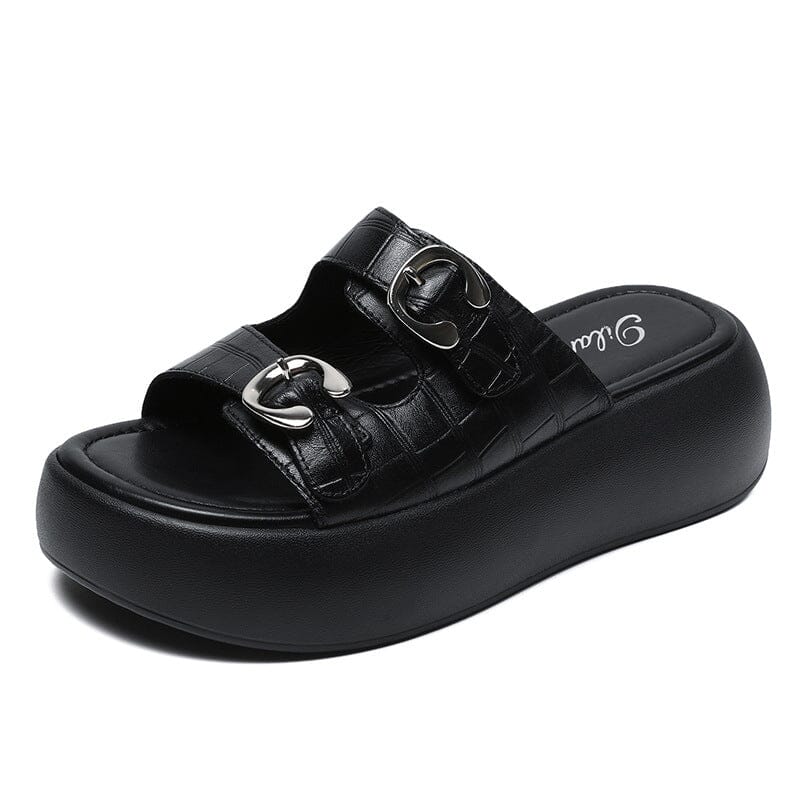 Women Summer Casual Leather Slides Shoes Jun 2023 New Arrival Black 35 