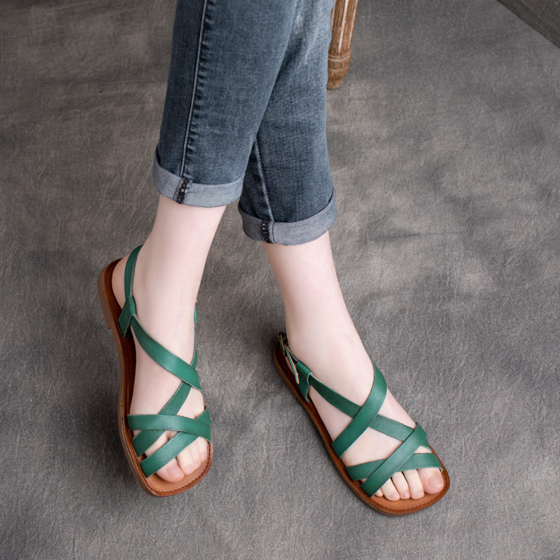Women Summer Casual Leather Strappy Sandals