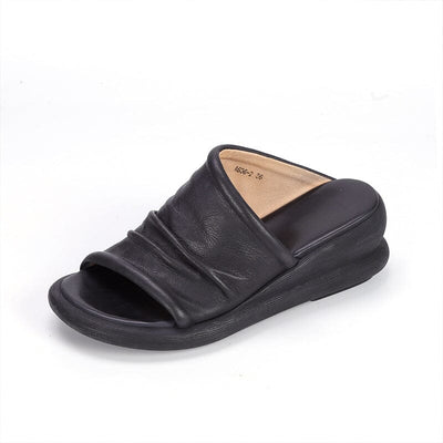 Women Summer Casual Leather Wedge Slides Sandals Jun 2023 New Arrival Black 35 