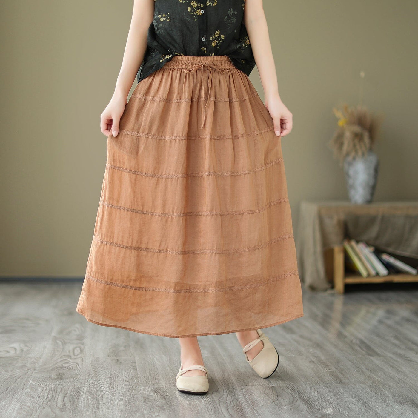 Women Summer Casual Linen A-Line Skirt
