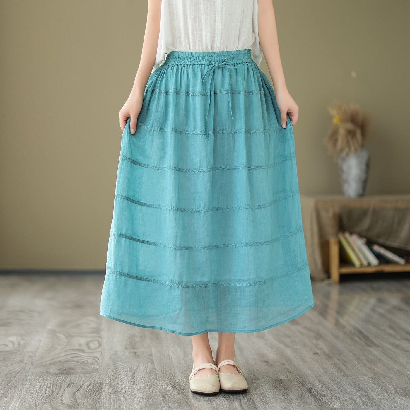 Women Summer Casual Linen A-Line Skirt