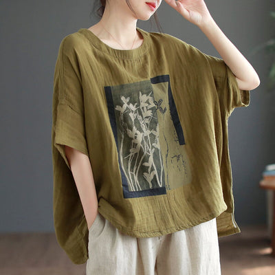 Women Summer Casual Loose Cotton T-Shirt Plus Size May 2023 New Arrival One Size Green 