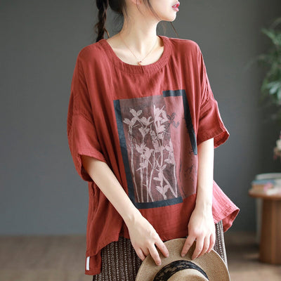 Women Summer Casual Loose Cotton T-Shirt Plus Size May 2023 New Arrival One Size Red 