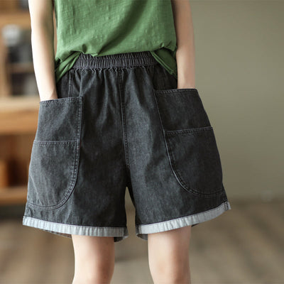 Women Summer Casual Loose Wide Leg Full Cotton Denim Shorts