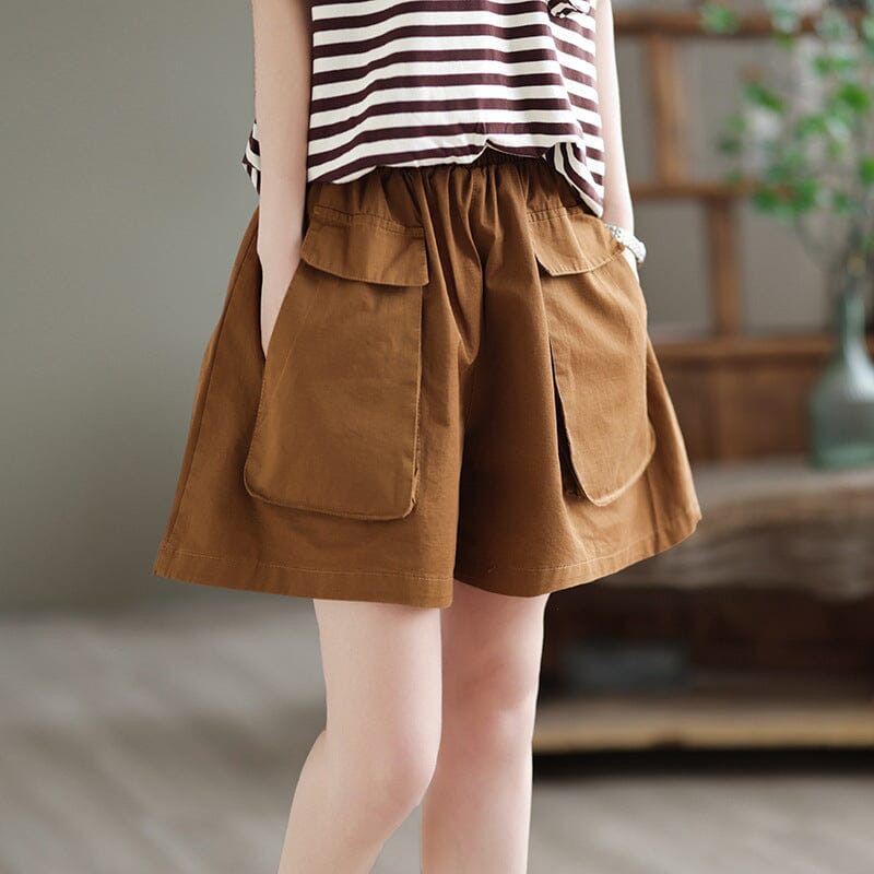Women Summer Casual Minimalist Cotton Loose Shorts Jun 2023 New Arrival Brown One Size 