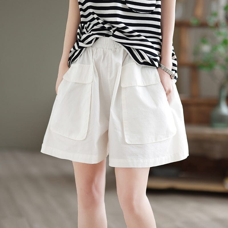 Women Summer Casual Minimalist Cotton Loose Shorts Jun 2023 New Arrival White One Size 