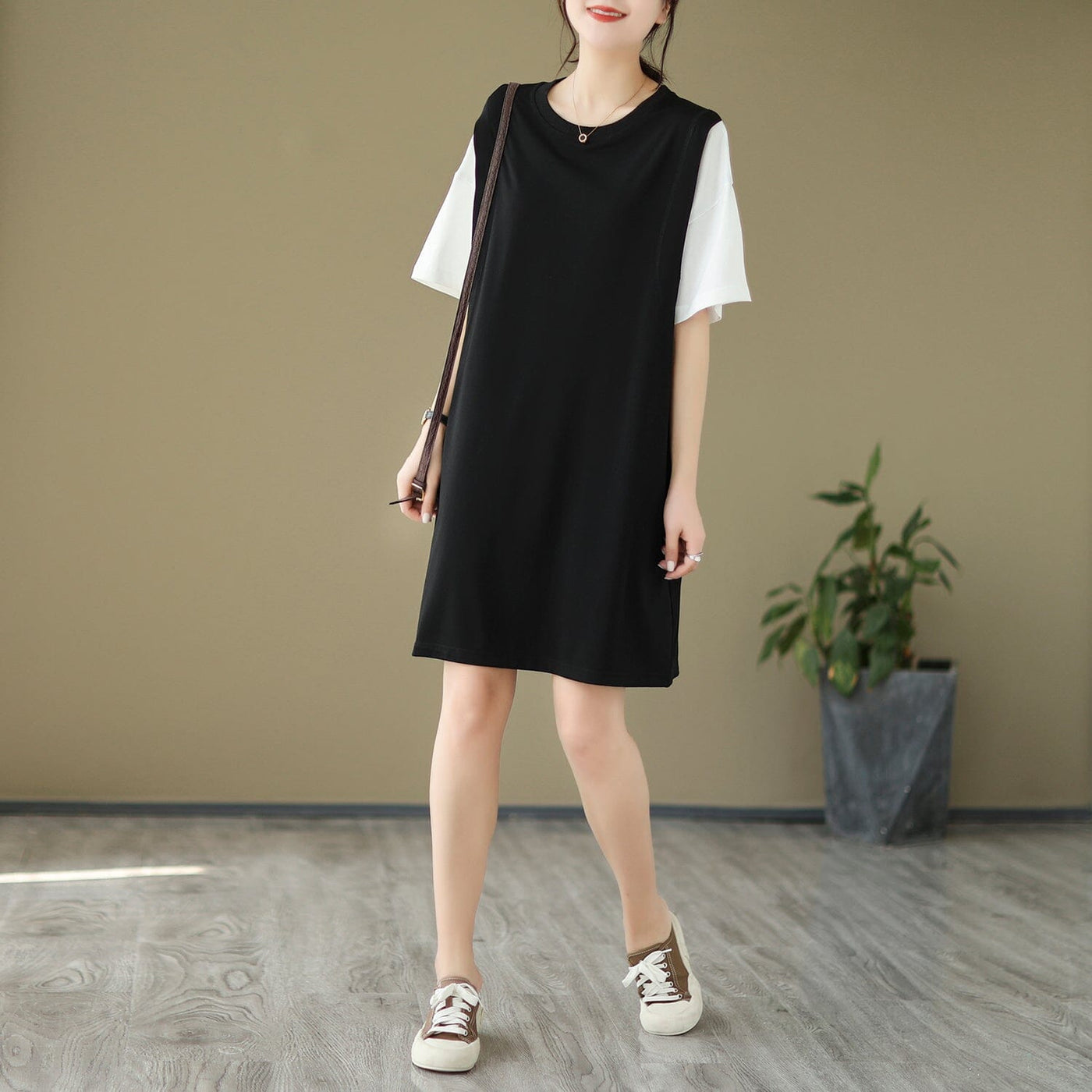 Women Summer Casual Minimalist Mini Dress May 2023 New Arrival One Size Black 