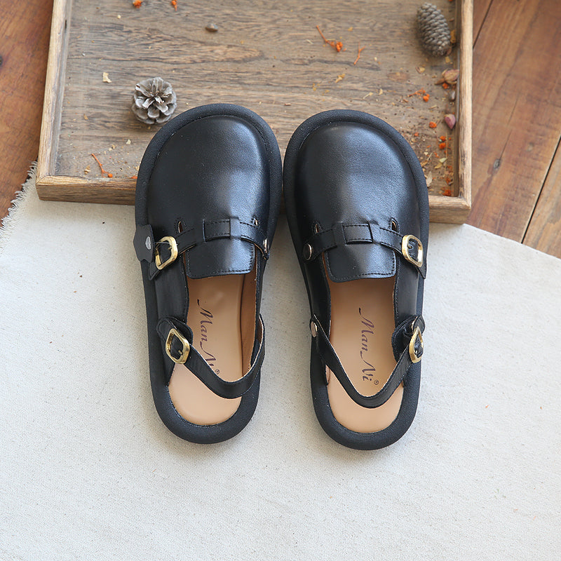 Women Summer Casual Retro Leather Velcro Sandals Jul 2022 New Arrival 35 Black 