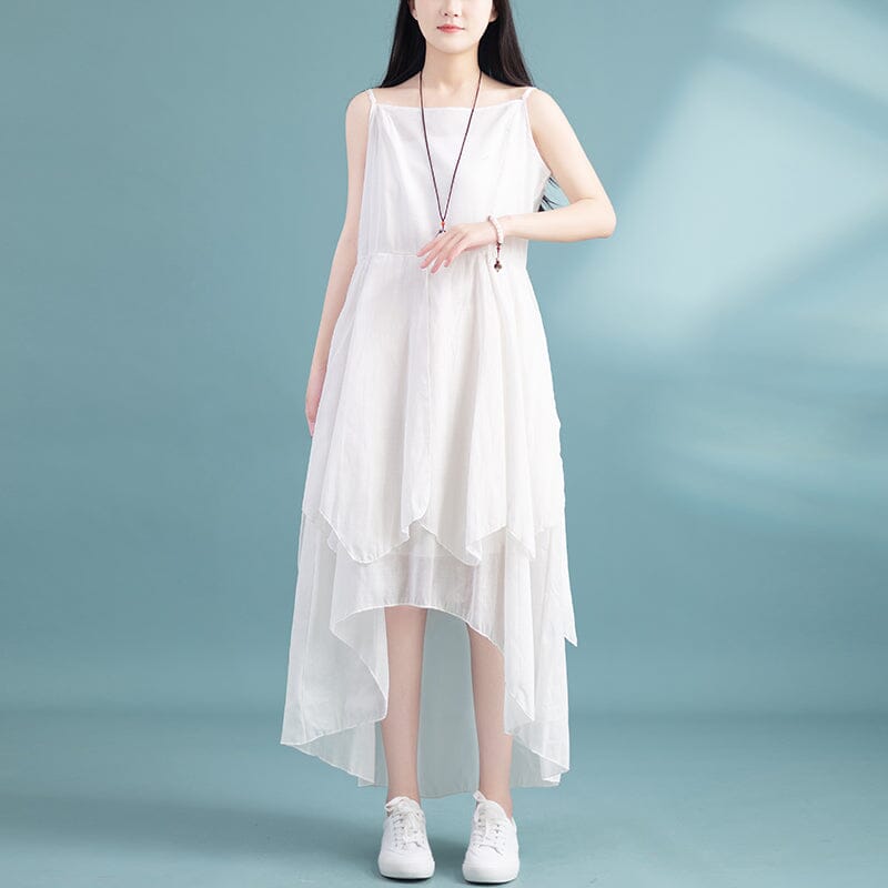 Women Summer Casual Sleeveless Cotton Dress May 2023 New Arrival One Size White 