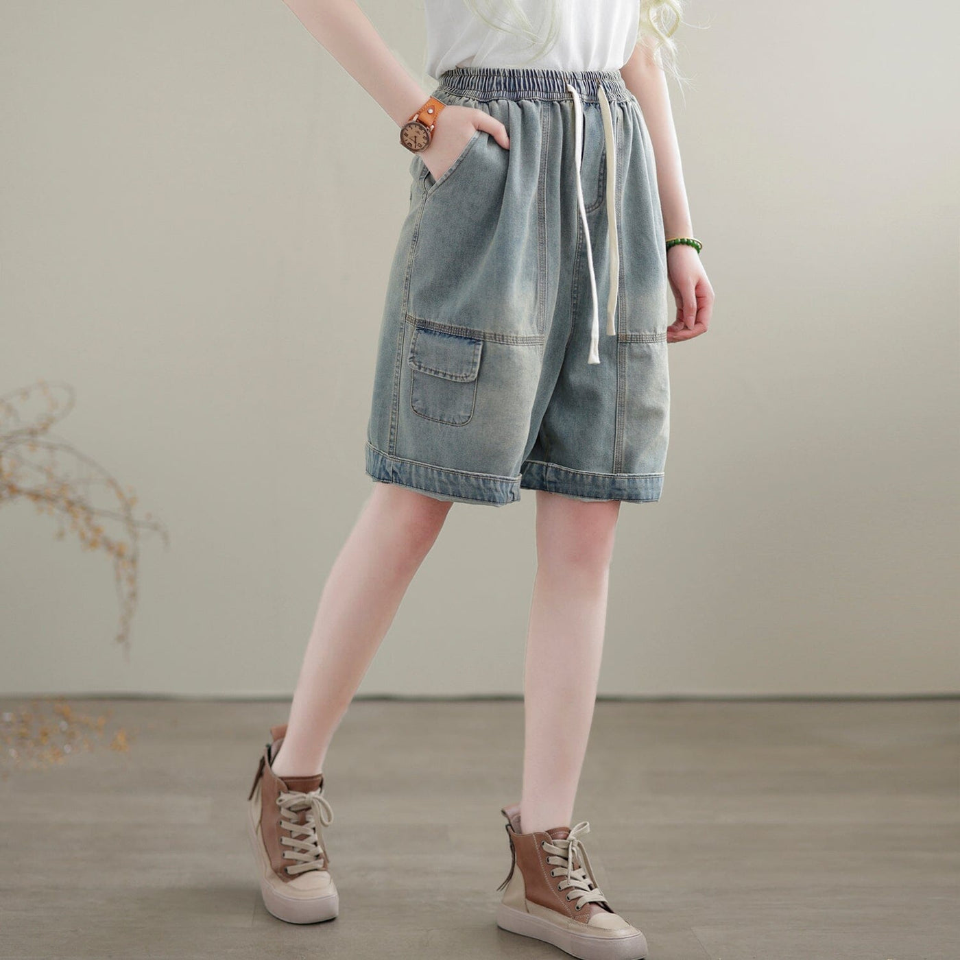 Women Summer Casual Solid Denim Shorts May 2023 New Arrival 