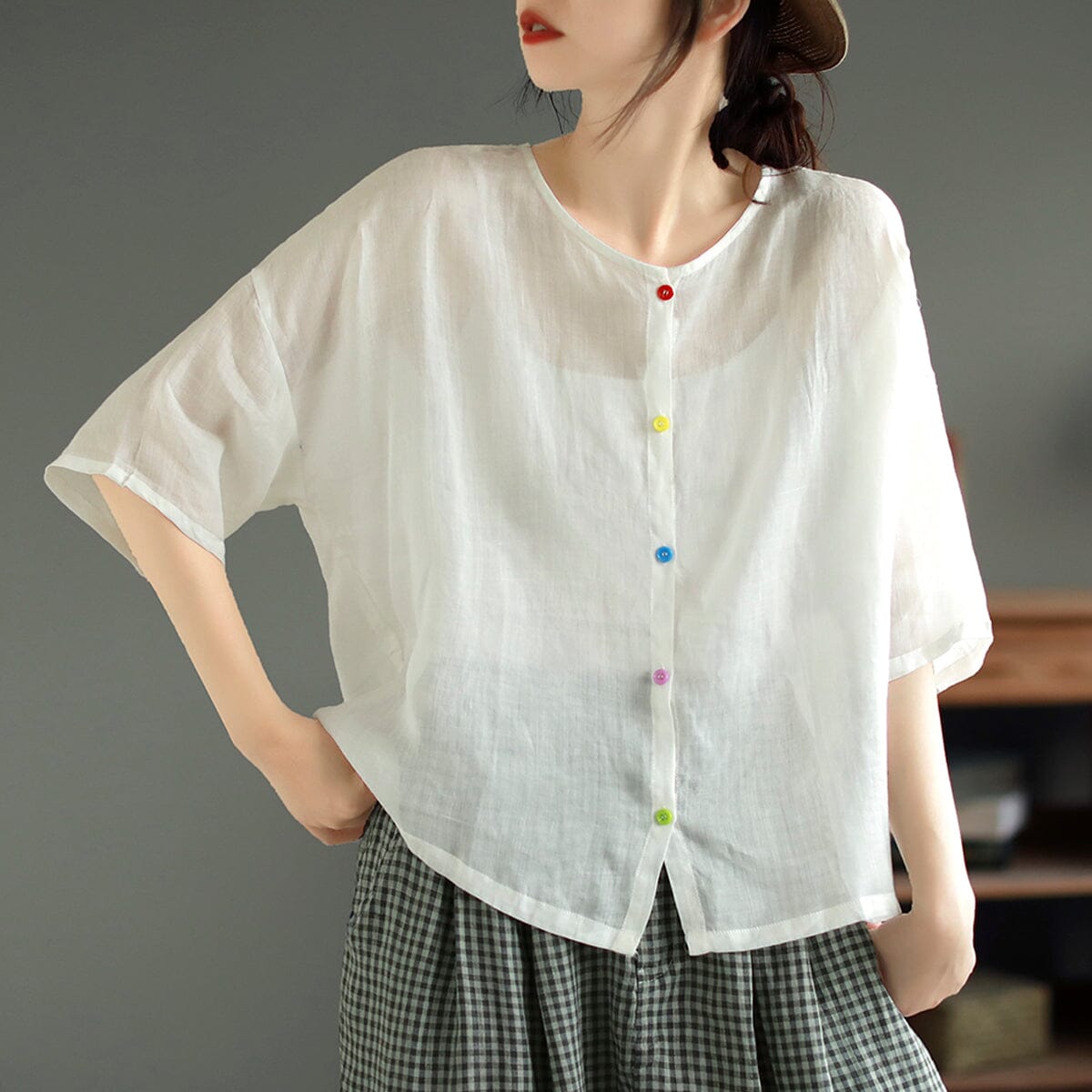 Women Summer Casual Solid Linen Blouse Apr 2023 New Arrival 