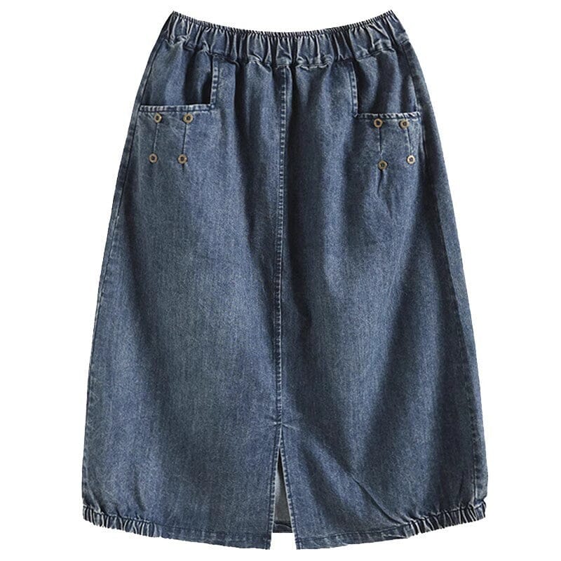 Women Summer Casual Solid Split Denim Skirt