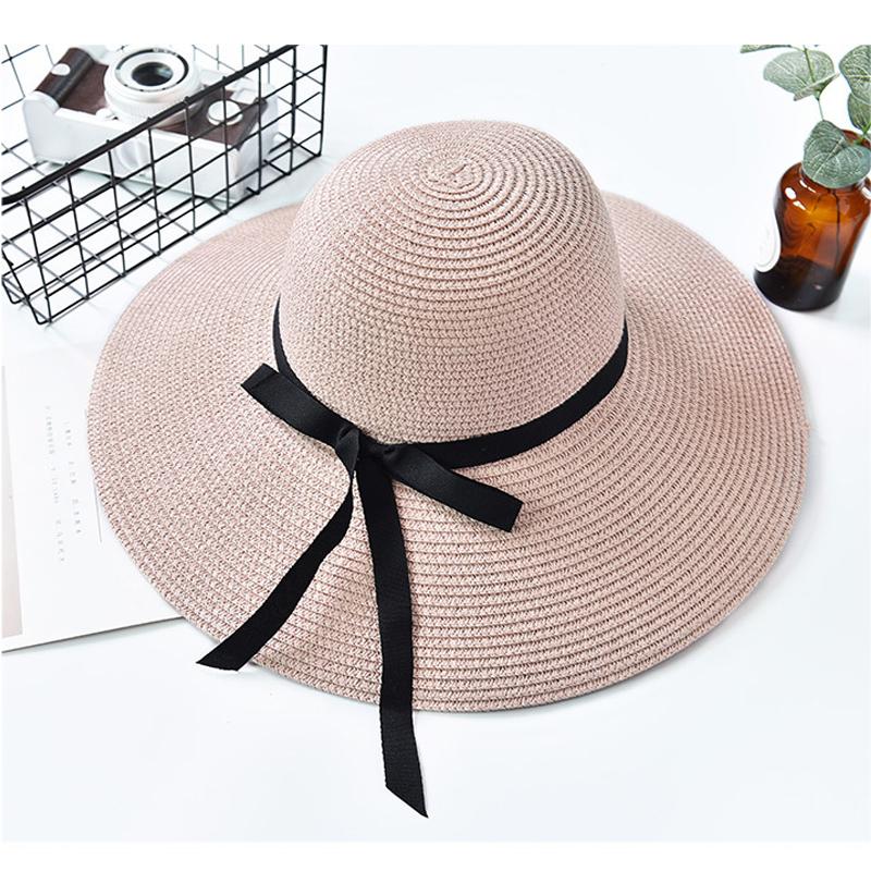Women Summer Casual Solid Straw Hat With Bow-knot May 2021 New-Arrival 56.00-58.00 cm/ 22.05-22.83 " Pink 