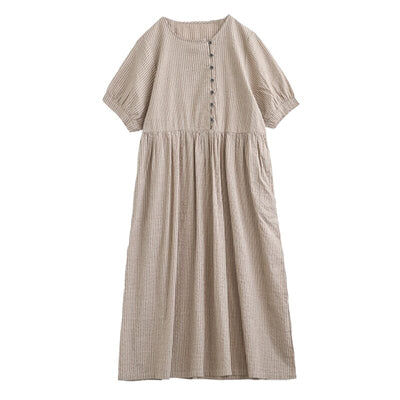 Women Summer Casual Stripe Cotton Linen Dress May 2023 New Arrival 