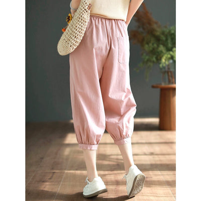 Women Summer Cottotton Solid Calf-length Harem Pants