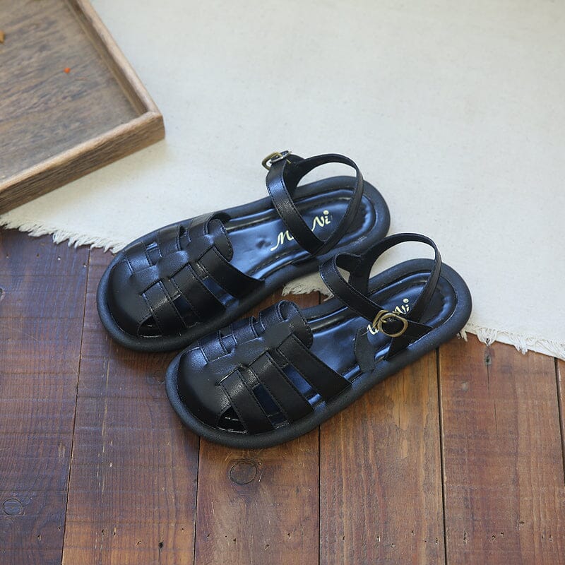 Women Summer Flat Casual Leather Sandals Jun 2023 New Arrival 35 Black 