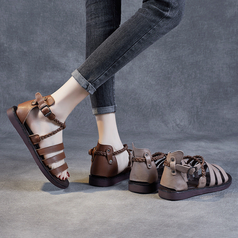 Women Summer Flat Vintage Leather Sandals May 2022 New Arrival 