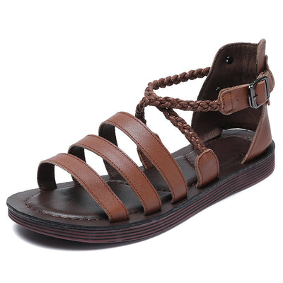 Women Summer Flat Vintage Leather Sandals May 2022 New Arrival Brown 35 