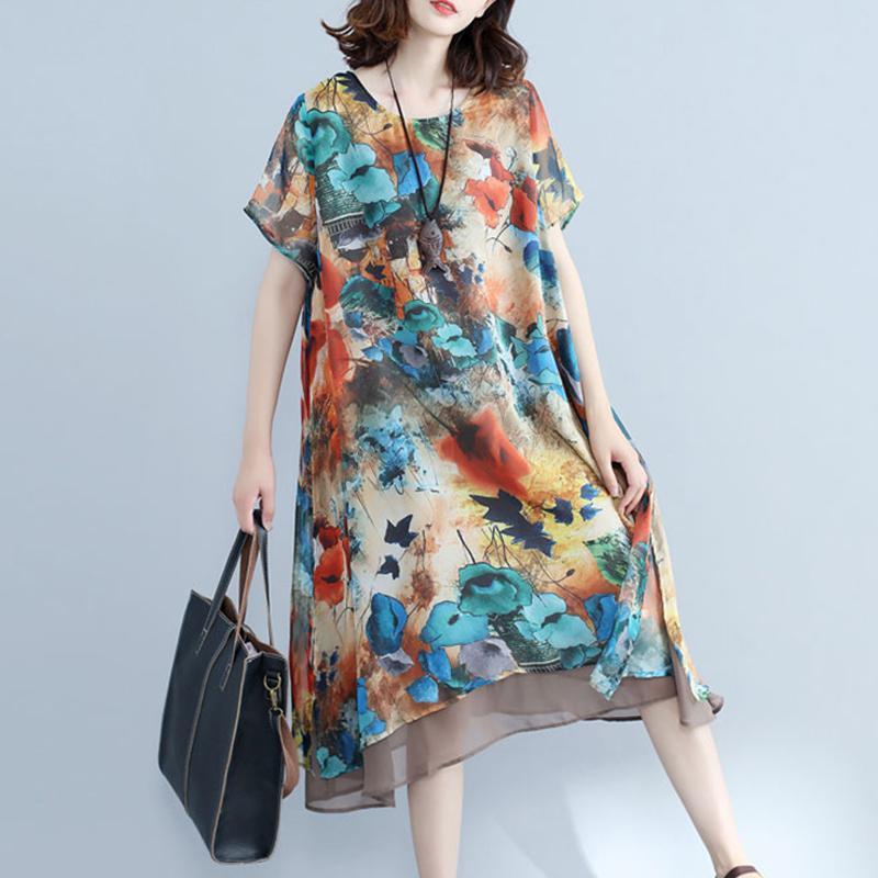 Women Summer Floral Casual Loose Short Sleeve Dress 2019 May New 