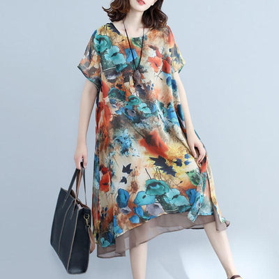 Women Summer Floral Casual Loose Short Sleeve Dress