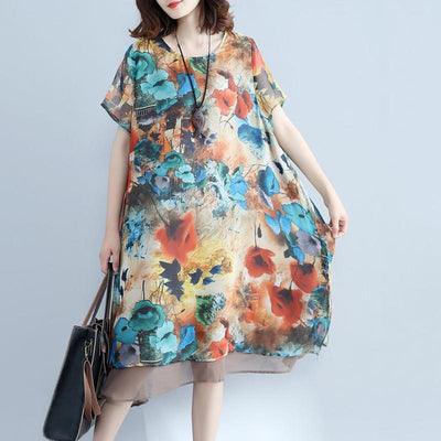 Women Summer Floral Casual Loose Short Sleeve Dress 2019 May New One Size Floral 