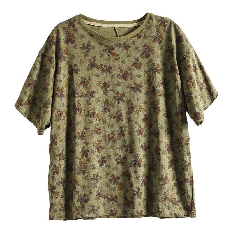 Women Summer Floral Cotton Casual T-Shirt