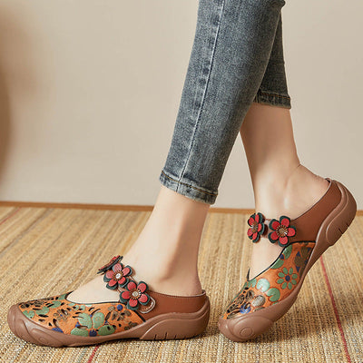 Women Summer Floral Leather Casual Slippers