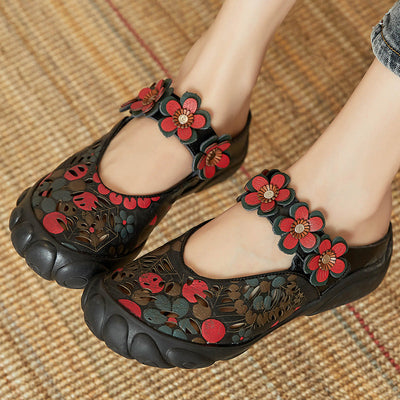 Women Summer Floral Leather Casual Slippers Apr 2022 New Arrival Black 35 