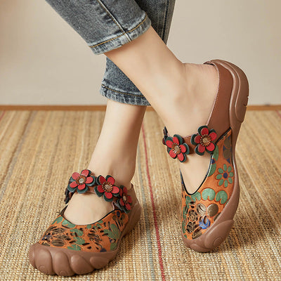 Women Summer Floral Leather Casual Slippers Apr 2022 New Arrival Brown 35 