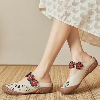 Women Summer Floral Leather Casual Slippers Apr 2022 New Arrival White 35 