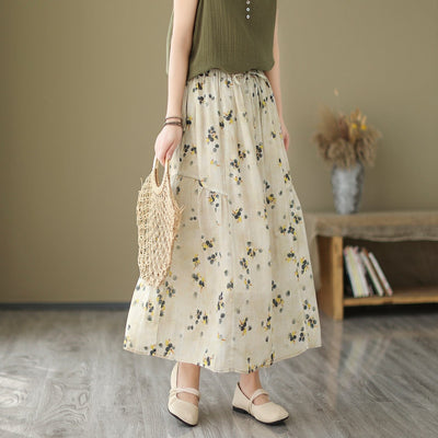 Women Summer Floral Print Casual A-Line Skirt May 2023 New Arrival One Size Beige 