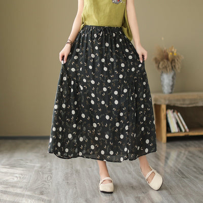 Women Summer Floral Print Casual A-Line Skirt May 2023 New Arrival One Size Black 