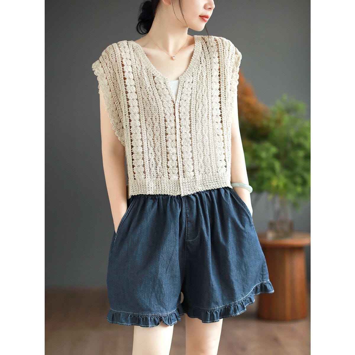 Women Summer Hollow Cotton Knitted Stylish T-Shirt Jul 2023 New Arrival 