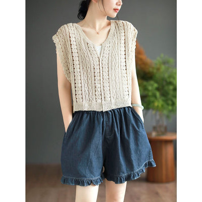 Women Summer Hollow Cotton Knitted Stylish T-Shirt