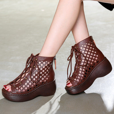 Women Summer Hollow Leather Boots