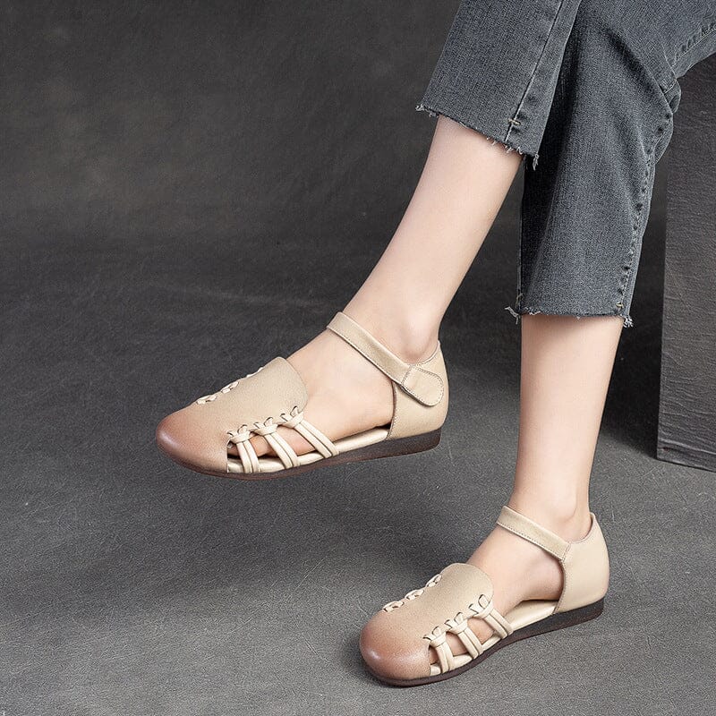 Women Summer Hollow Leather Flat Casual Sandals May 2023 New Arrival 