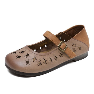 Women Summer Hollow Leather Flat Casual Shoes Jun 2023 New Arrival Gray 35 