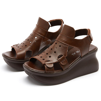 Women Summer Hollow Leather Slipsole Sandals Apr 2022 New Arrival 