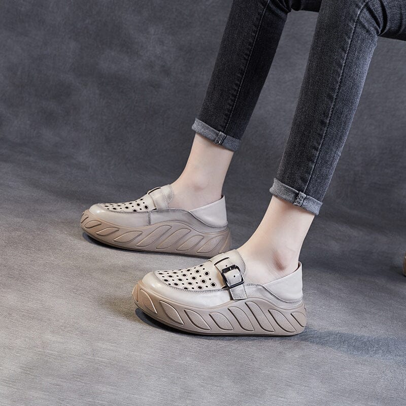 Women Summer Hollow leather Thick Sole Casual Shoes