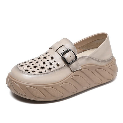 Women Summer Hollow leather Thick Sole Casual Shoes Mar 2023 New Arrival Beige 35 