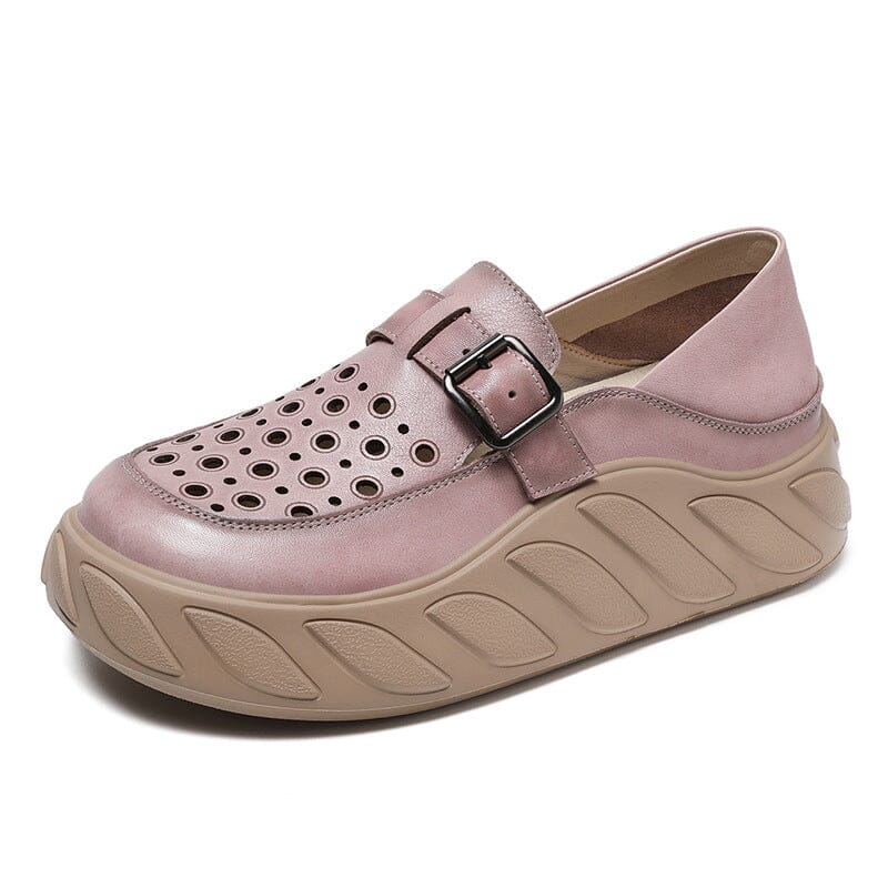 Women Summer Hollow leather Thick Sole Casual Shoes Mar 2023 New Arrival Purple 35 