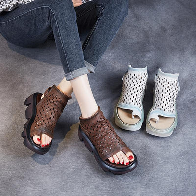 Women Summer Hollow Leather Velcro Sandals Aug 2021 New-Arrival 