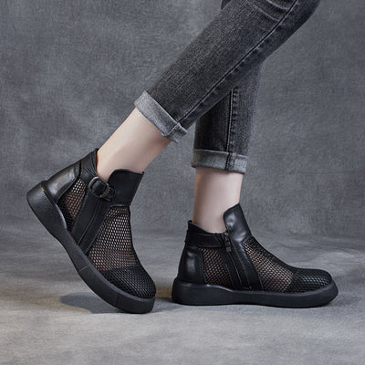 Women Summer Hollow Mesh Leather Casual Boots Apr 2022 New Arrival 