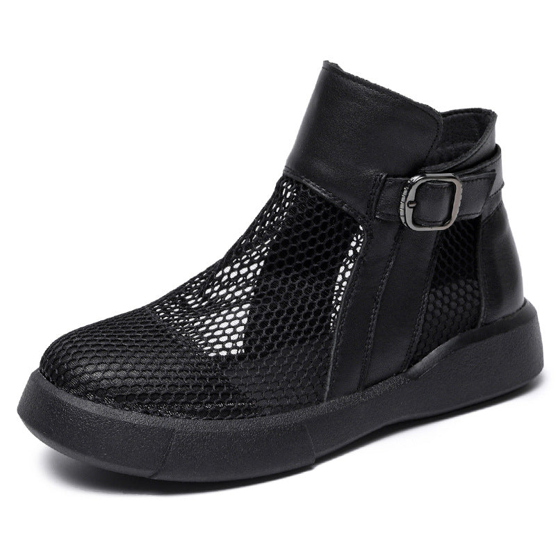 Women Summer Hollow Mesh Leather Casual Boots Apr 2022 New Arrival Black 35 