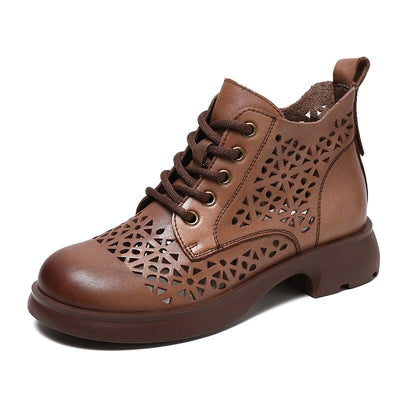 Women Summer Hollow Retro Leather Ankle Boots