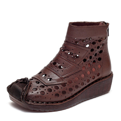 Women Summer Hollow Retro Leather Slipsole Handmade Sandals