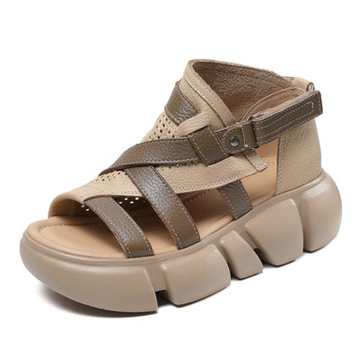 Women Summer Leather Casual Platform Sandals Jun 2023 New Arrival Apricot 35 